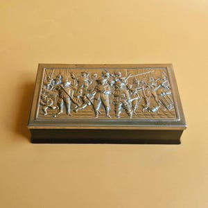 Vintage Dutch Bakelite and Embossed Silver Tone Metal Lid Tobacco Box