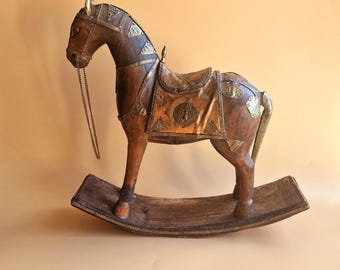 ★レア★アンティーク★インドの工芸品、真鍮、木、銅の馬の置物 ★ ☆レア☆アンティーク☆インドの工芸品、真鍮、木、銅の馬の置物