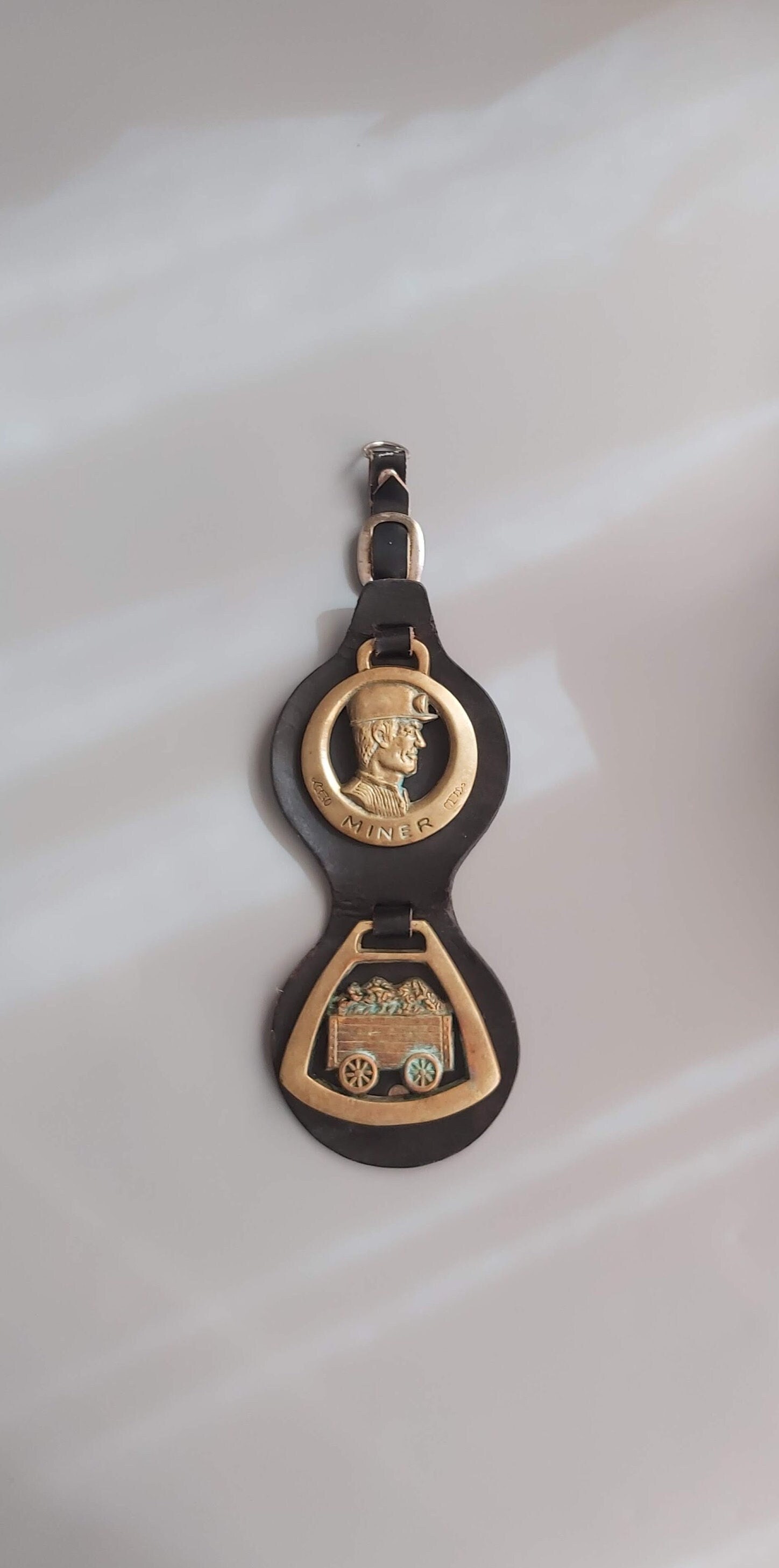 Vintage Bronze And Leather Horse Brass Medallion, Antique Wall Hanging Souvenir Mining Theme