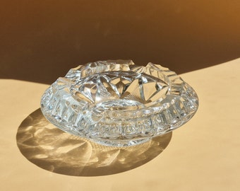 Vintage Heavy (1036 grams) Crystal Round Ashtray, Collectible Massive Crystal Ashtray,  Quality Hand-Cut Crystal Ashtray