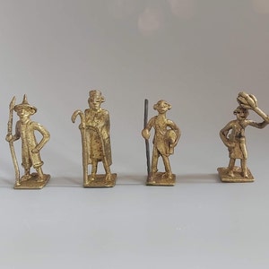 Vintage Bronze Brass Figurines Set Of Four, Collectible Metal Miniatures