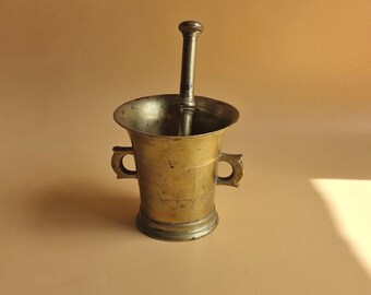 Vintage Heavy Brass Mortar and Pestle, Antique Pill Crusher