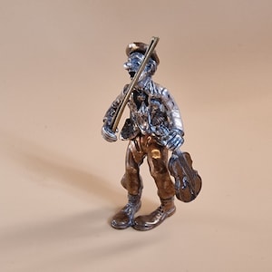Vintage plata y bronce diseñador Vittorio Angini & Pietro Sorini payaso violinista figura firmada