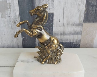 Vintage Bronze Horse Statue with Marble Base