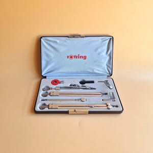 Vintage Rotring Technical Chrome Plated Drawing Set, High-Quality German Compass Set