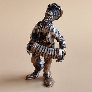 Vintage plata y bronce diseñador Vittorio Angini & Pietro Sorini payaso músico figura rara firmada