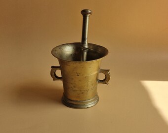 Vintage Heavy Brass Mortar and Pestle, Antique Pill Crusher
