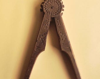 Vintage Hand-Carved Scandinavian Wooden Nut Cracker, Treen Christmas Folk Art