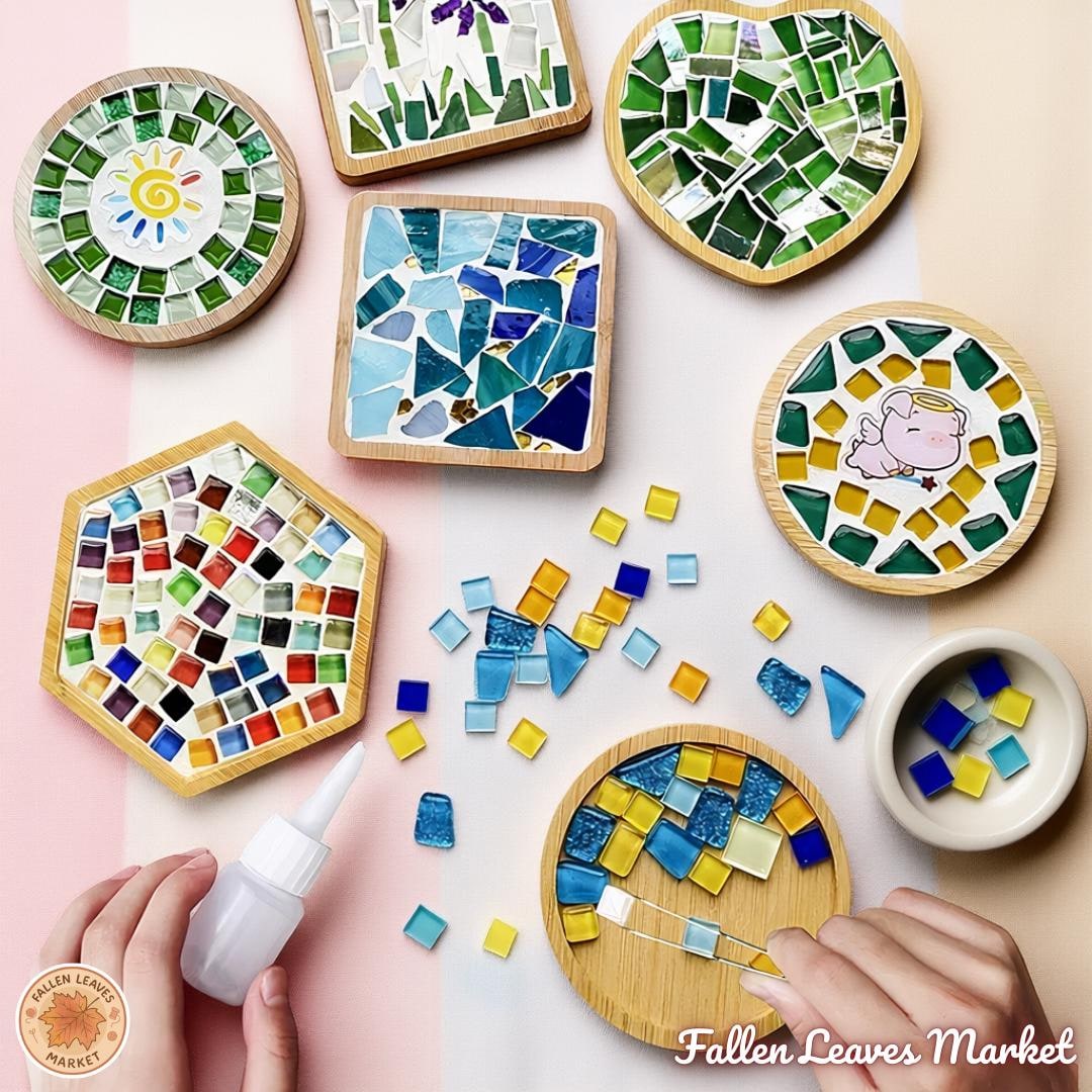 DIY Mosaic Coaster Kit Bamboo Base Crystal Tiles Grout Craft Gift diy-mosaic-coaster-kit-bamboo-base-crystal-tiles-grout-craft-gift
