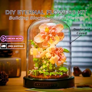 Valentine's Day Gift - Eternal Pink Hibiscus Flower Puzzle - DIY Mini Brick Building Blocks Set for Romantic Home Decor & Creative Minds