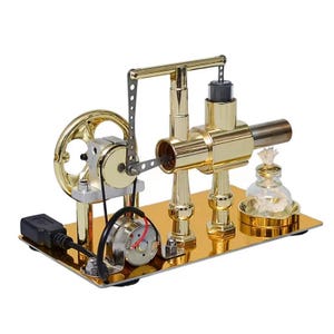 Gold Stirling Engine Generator Model | Educational Toy | Thermodynamics Steam Engine | DIY Kinetic Desk Gadget | Science STEM Gift Kit
