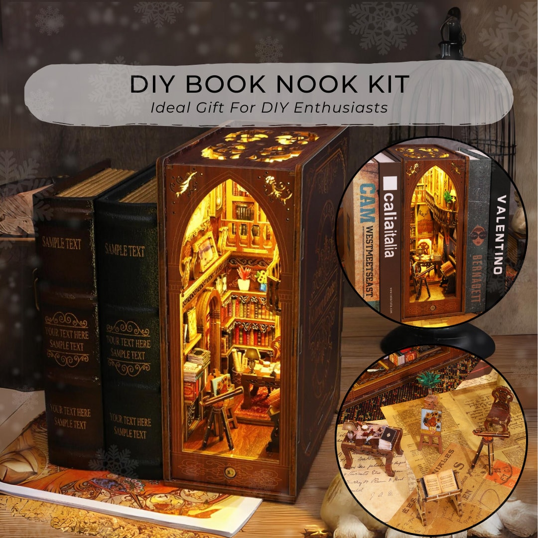 Kit DIY Book Nook Con Luces LED – Casa De Muñecas En Miniatura De Madera Para Decoración De Estanterías, +14 Años