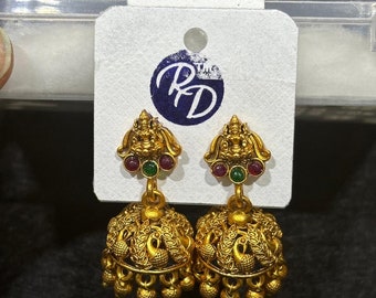 temple jewellery laxmi ji  jhumka earrings traditional earrings Indian jewellery wedding jewellery designer temple  golden earrings USA Uk