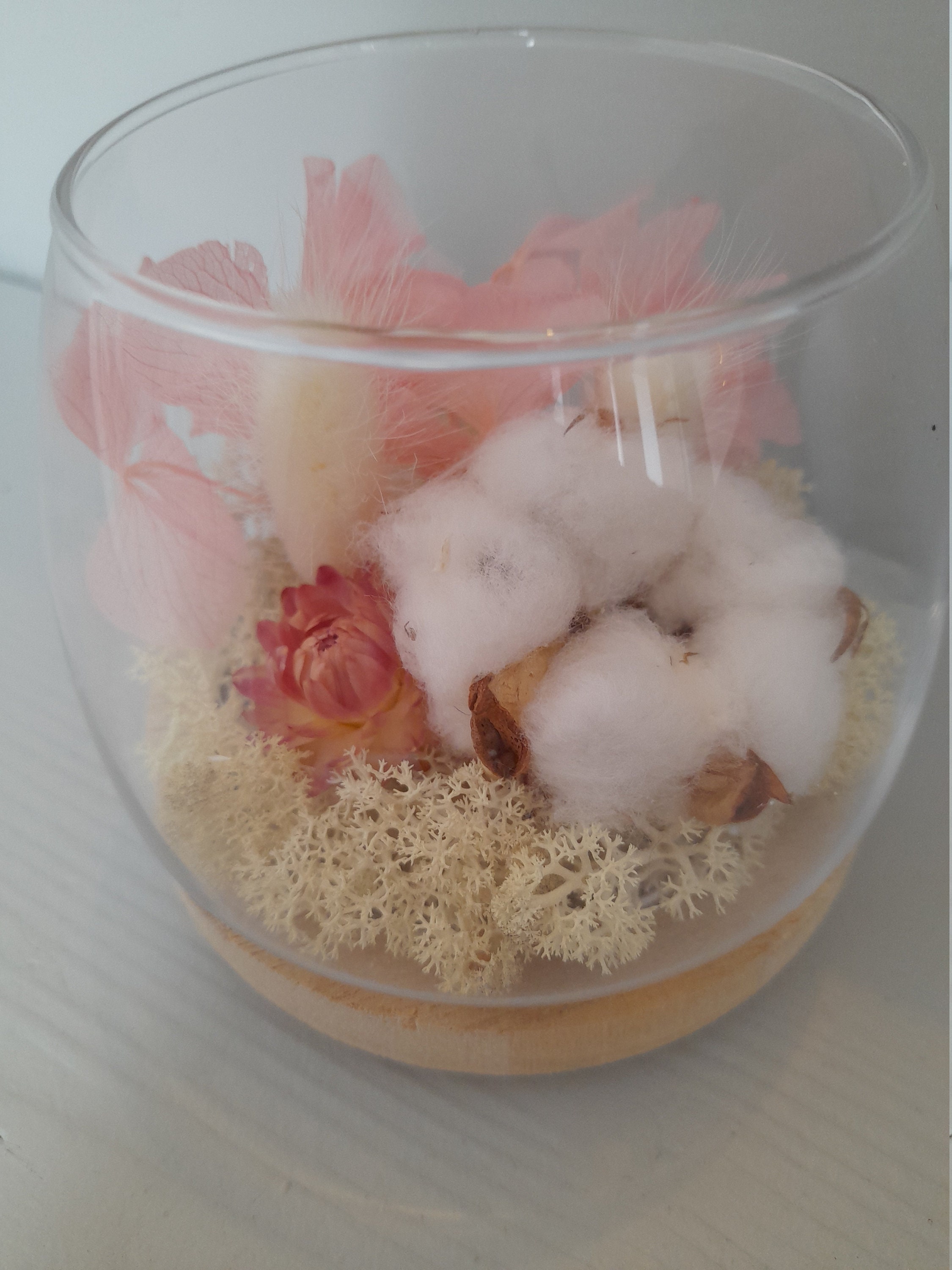 Vase avec Socle Bois + Compo Fleurs Séchées