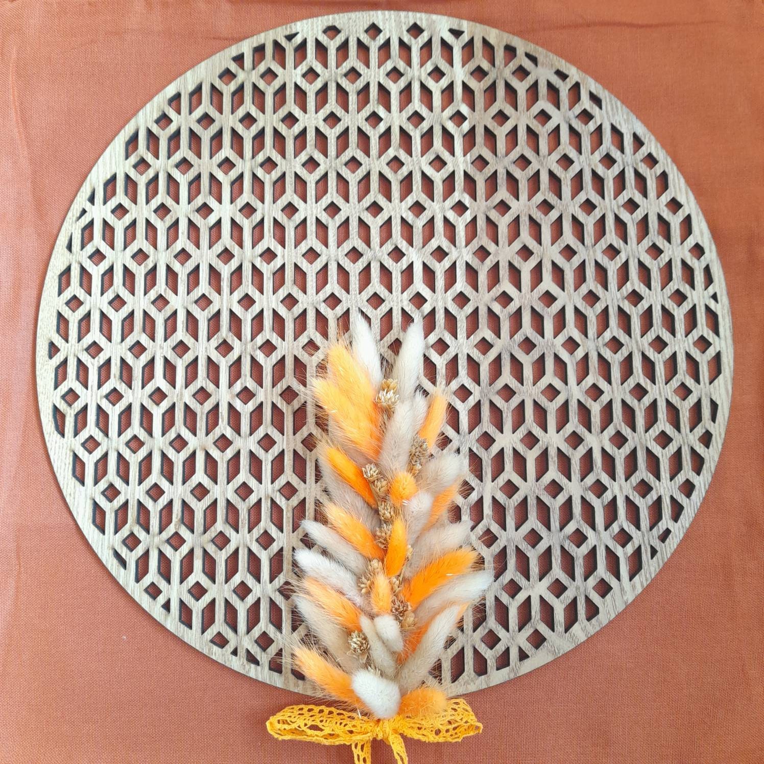 Couronne Moderne en Bois et Fleurs Séchées