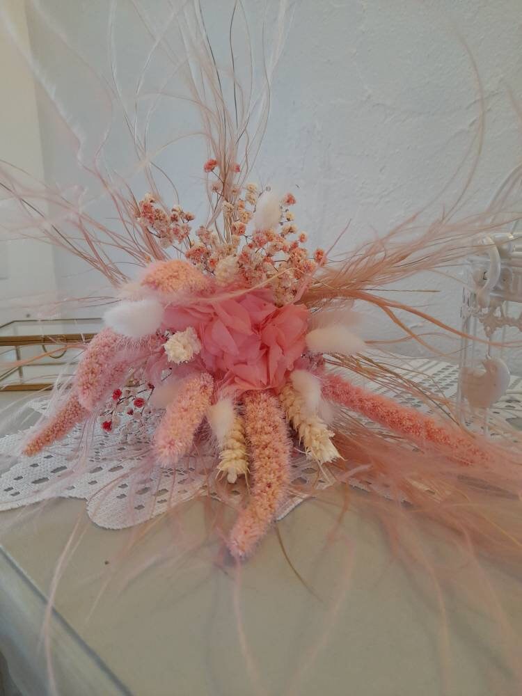 Bouquet Fleurs Séchées Ton Rose/Naturel