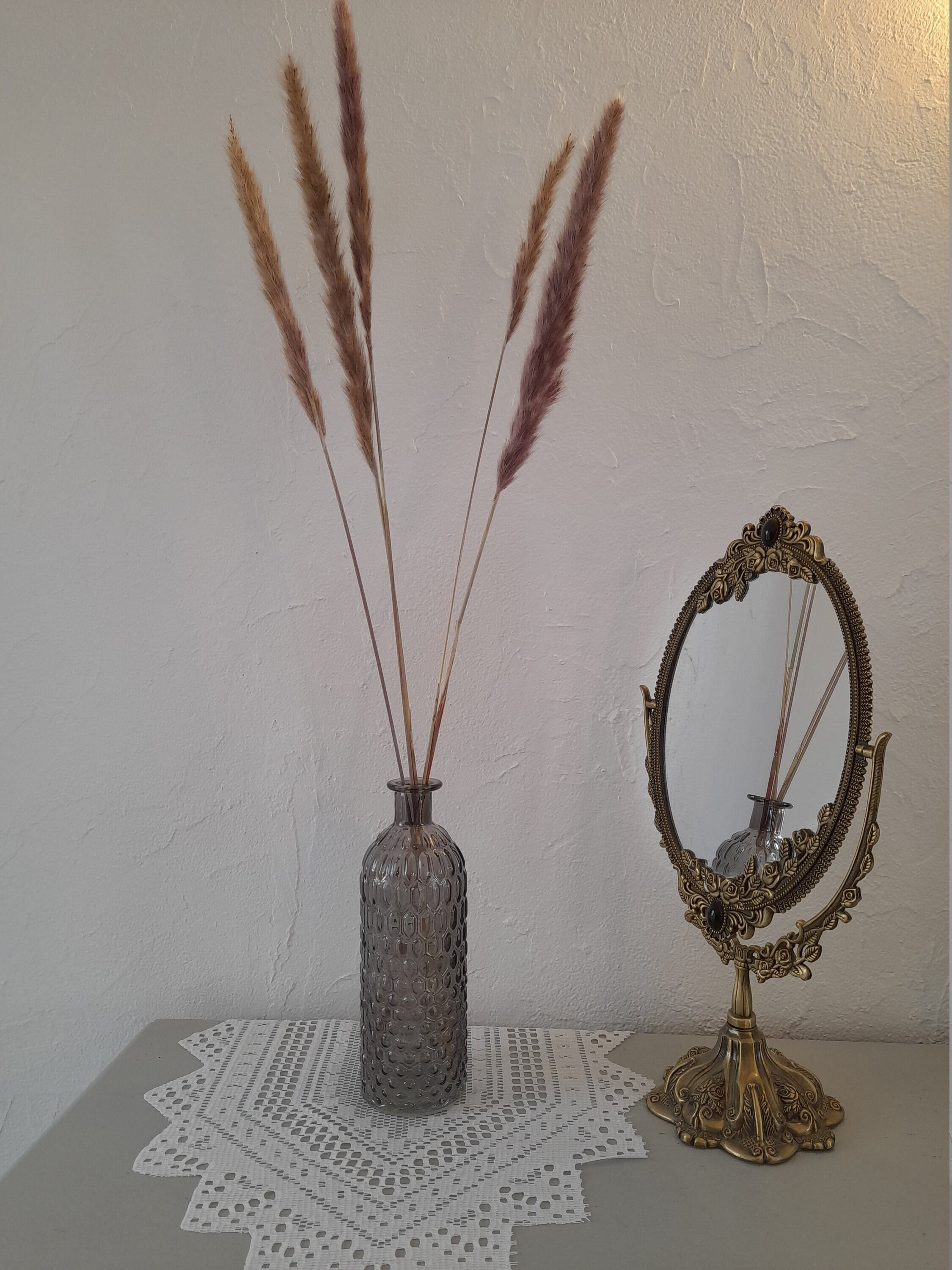 Vase+ Mini Pampas Ton Gris/Beige