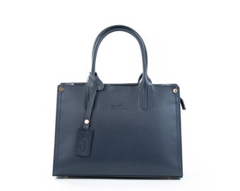 Amilu Morley Navy Blue Real Italian Leather Tote Bag