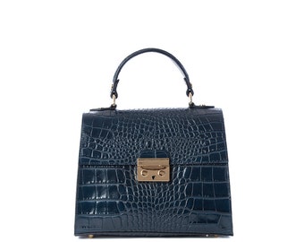 navy blue leather tote handbolsas