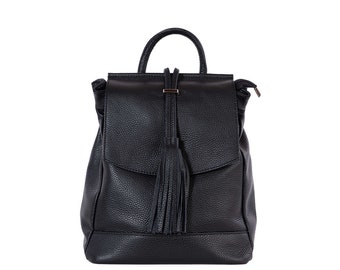 Amilu Farley Black Real Italian Leather Backpack