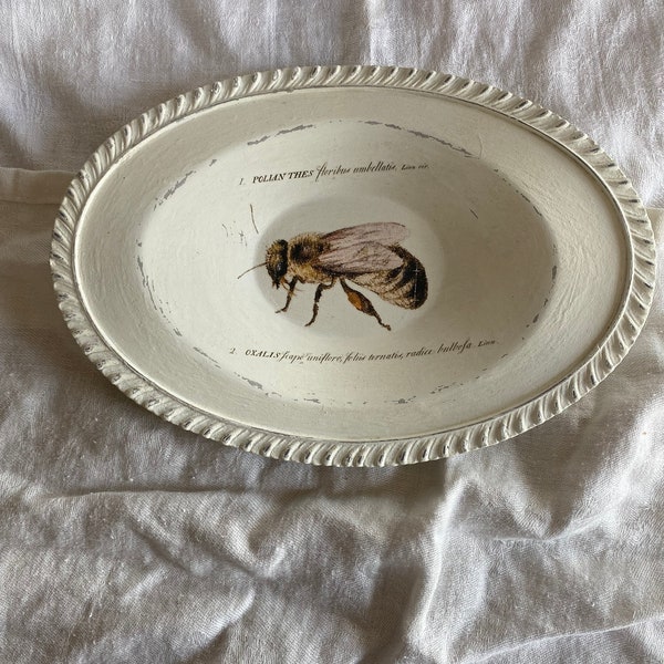 Painted Silver Plate Dish  for Shabby Chic, Cottage Core, Farmhouse or Traditional Decor.