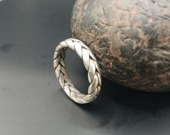 Anillo trenzado de plata de ley, banda de cadena de trigo de 5 mm, joyería marroquí para hombre.