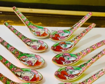 Chinese famille rose pattern porcelain spoons set of 10