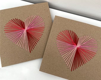 Handmade Valentines Card | Embroidered red and pink gradient heart | paper insert inside