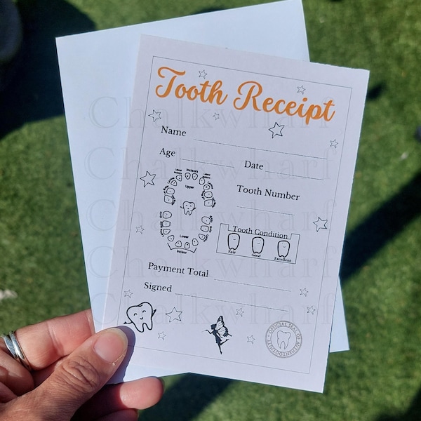Reçu de la fée des dents : souvenir de la dent perdue (paquet de 20)