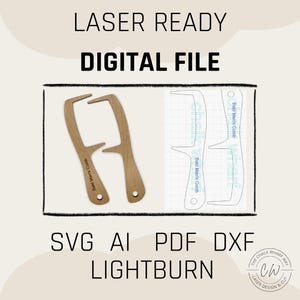 May include: A digital file for laser cutting featuring two wooden comb designs labeled Bald Man's Comb. The image includes text reading LASER READY DIGITAL FILE and SVG AI PDF DXF LIGHTBURN, showcasing the vector outlines for the comb shapes.