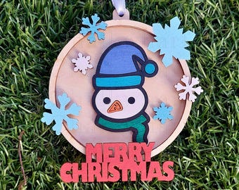 Décoration de Noël bonhomme de neige en bois : décoration en contreplaqué de bouleau 2 couches