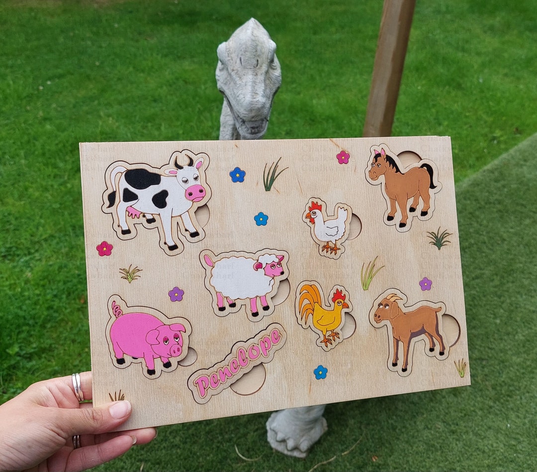 Hand Painted Wooden Farm Animal Puzzle: Personalized Montessori Toy - Etsy