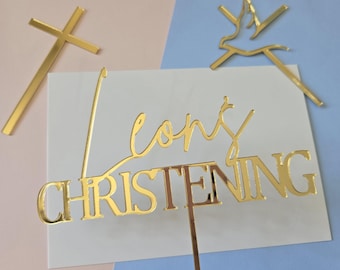 Acrylic Cake Topper Charm Custom Personalised Name Christening Baptism Cross Various Colours