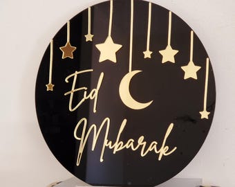 Eid Mubarak Sign Gold Mirror with Black Acrylic for Home Table setting Party Decoration