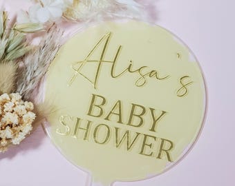 Personalised Name Circle Acrylic cake topper painted paddle Baby Shower Birthday Wedding Christenings Anniversary