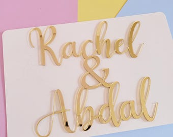 Personalized Mirror Acrylic Cake Topper: Two Name Wedding Anniversary Charm