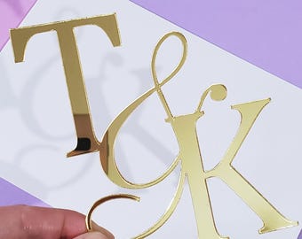 Personalized Mirror Acrylic Cake Topper: Two Letter Anniversary Charm