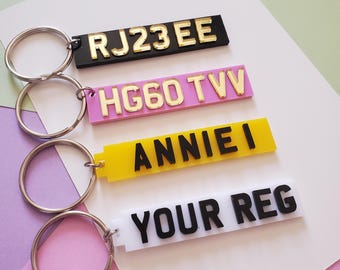 Personalised 3D Number Plate Keyring Any Number or Letters