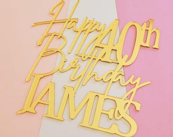 Personalized Birthday Cake Topper: Mirror Acrylic Name & Age Decoration
