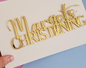 Personalised Name Christening Baptism Mirror Acrylic Cake Topper or Charm Various Colors and Sizes