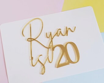 Personalized Mirror Acrylic Cake Topper: Custom Name & Age Birthday Decoration