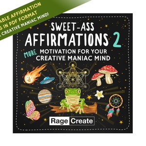 Sweet-Ass Affirmations 2 Mazo de afirmaciones positivas, 60 tarjetas de afirmación imprimibles, para amantes de oráculos, tarot y cartas de aliento