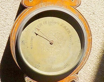 Rare James J Hicks early aneroid barometer in solid oak casing