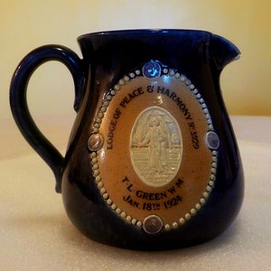 Antique Royal Doulton Masonic Jug 1924 inscribed 'Lodge of Peace and Harmony No. 3929' image 1