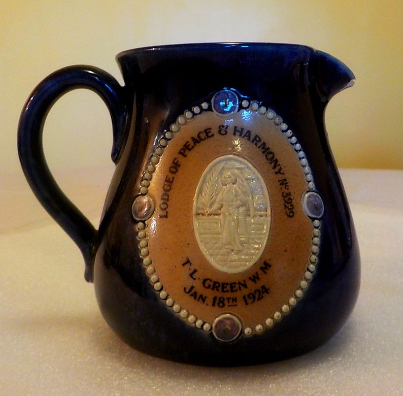 Antique Royal Doulton Masonic Jug 1924 inscribed 'Lodge of Peace and Harmony No. 3929' image 1