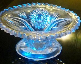 Vintage glass oval pedestal bowl, 16x13x8cm