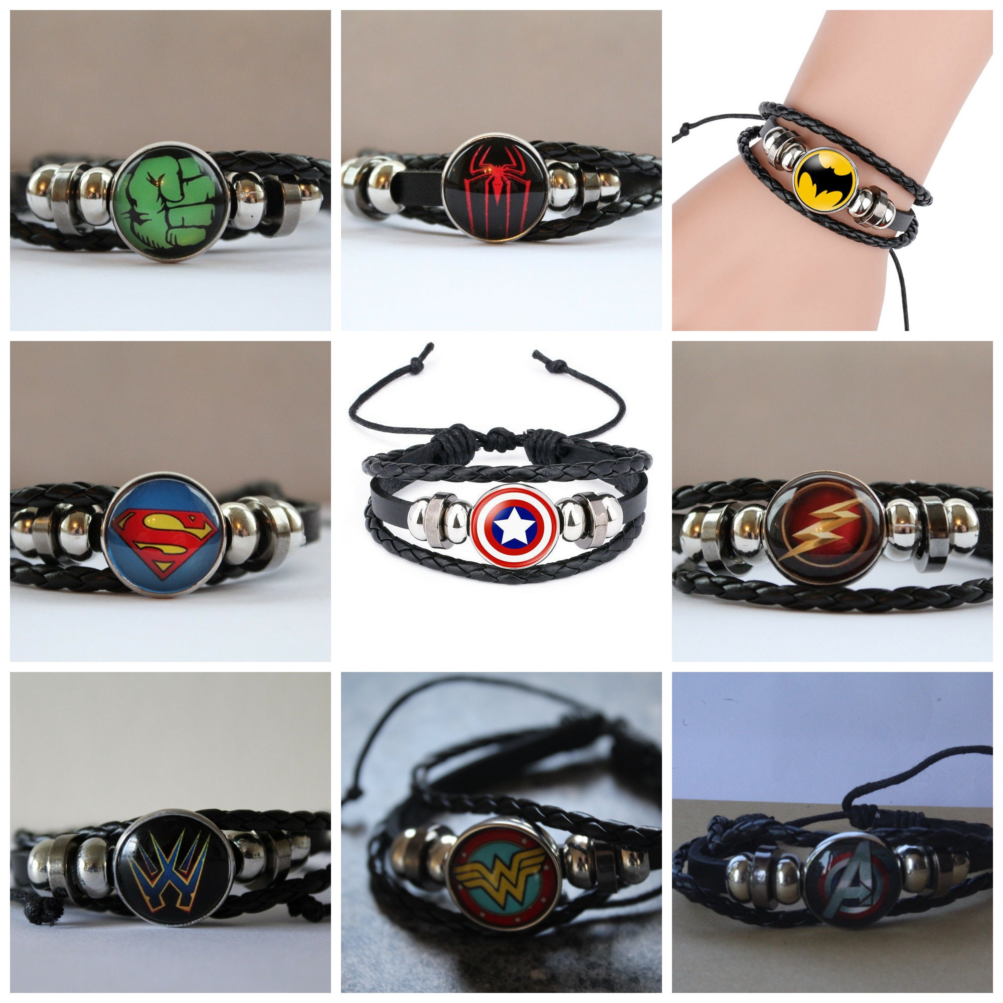 Super Hero Jewellery Charm Friendship Bracelet Bangle Free Gift