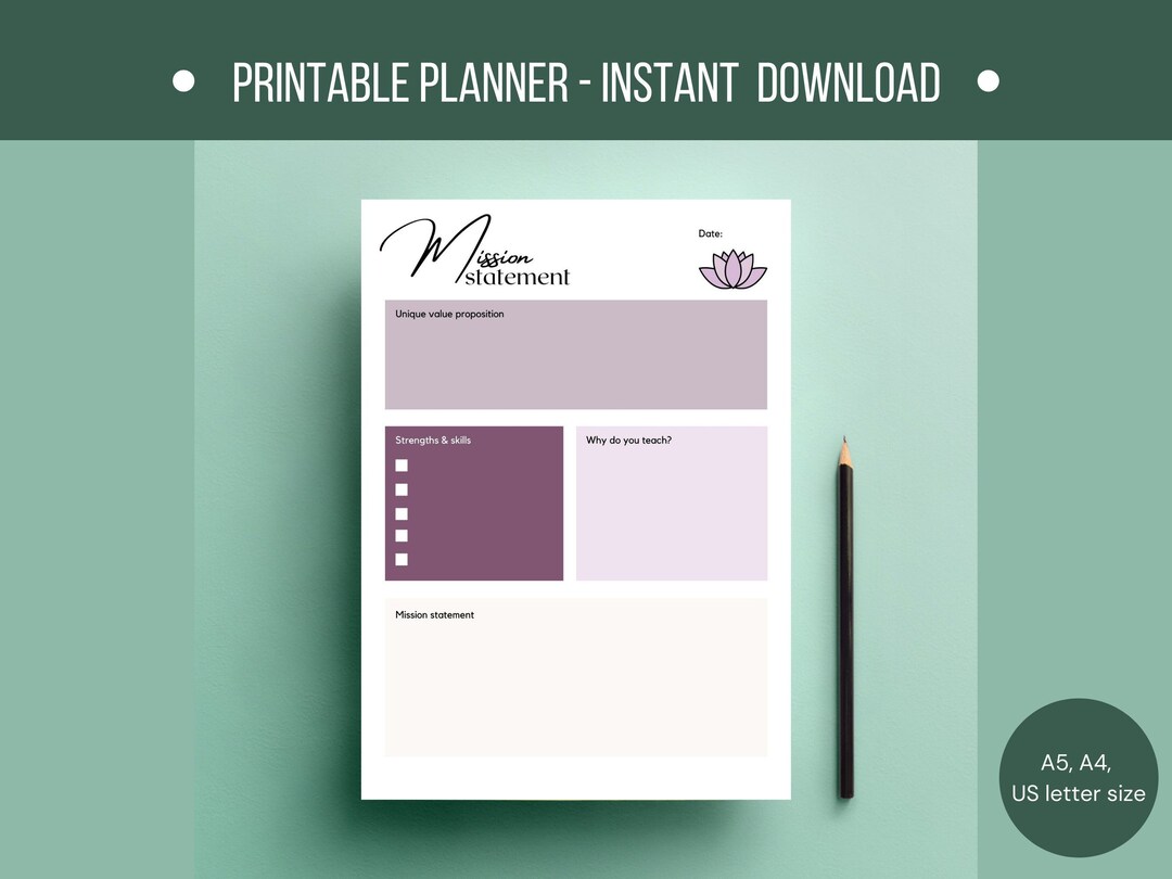 Yoga teacher mission statement instant download printable mission