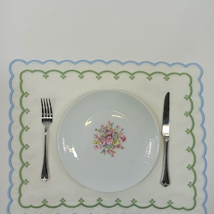 Placemats Set for 6 |  Embroidered White Modern Placemats