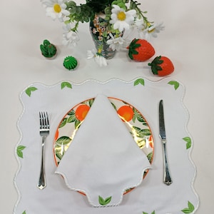 Beautiful Placemats and napkins Set for 6 |  Embroidered White Modern Placemats
